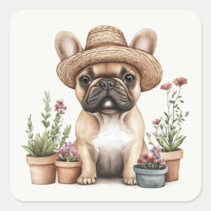 French Bulldog Gardening Flower Pots Square Sticker