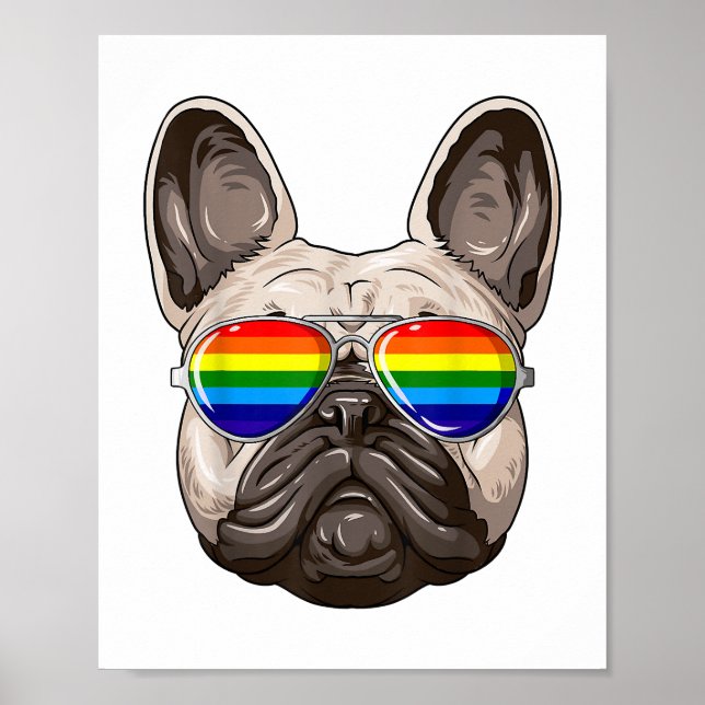 French Bulldog Gay Pride Flag LGBT Rainbow Sunglas Poster (Front)