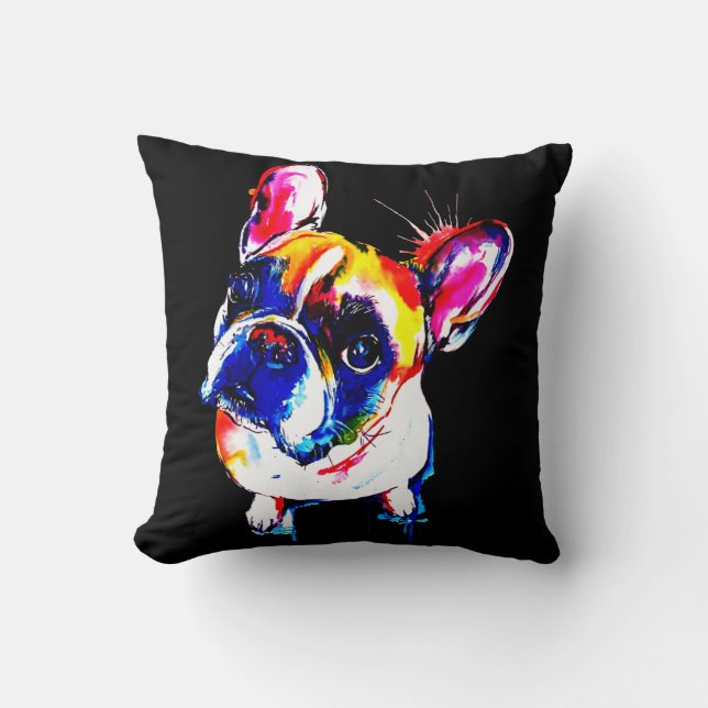 French Bulldog Gift | Cute Frenchie Colourful Art Cushion (Front)