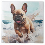 French Bulldog Gift Tile<br><div class="desc">French Bulldog on the beach watercolor art is a great addition to your living room,  kitchen or great room. Original artwork by Nicole.</div>