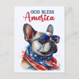 French Bulldog, God Bless America Postcard