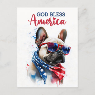 French Bulldog, God Bless America Postcard
