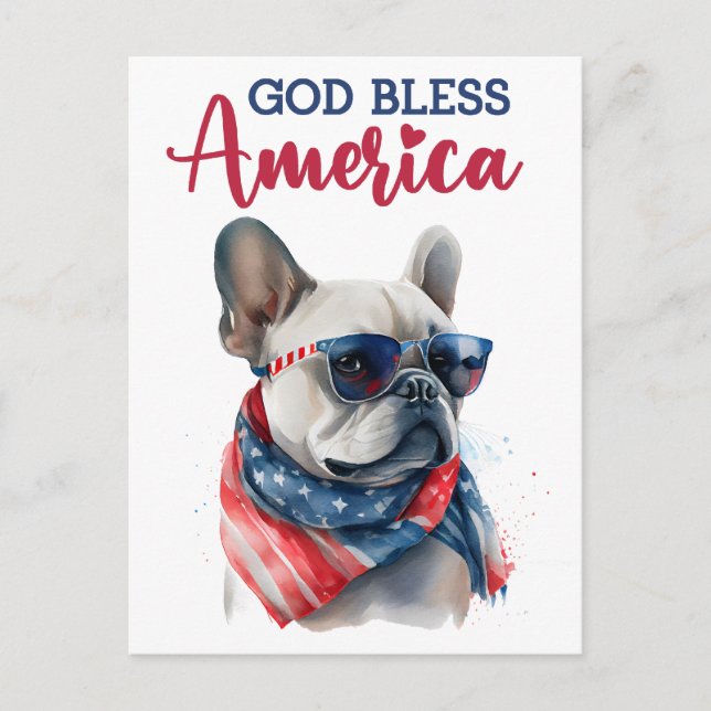  French Bulldog, God Bless America Postcard (Front)