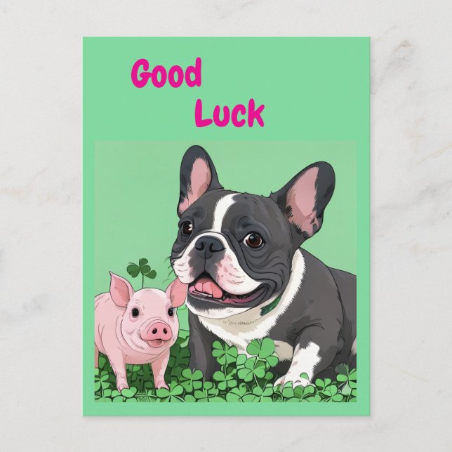 French Bulldog good luck Holiday Postcard (Front)