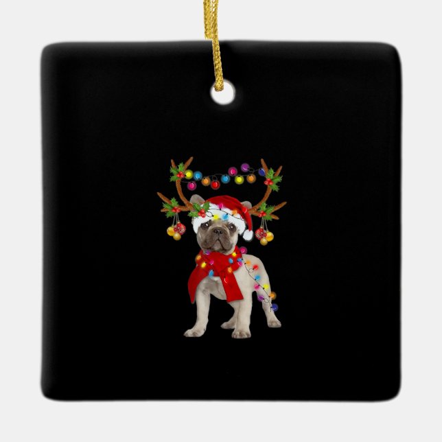 French Bulldog Gorgeous Reindeer Christmas Tree Ceramic Ornament (Front)