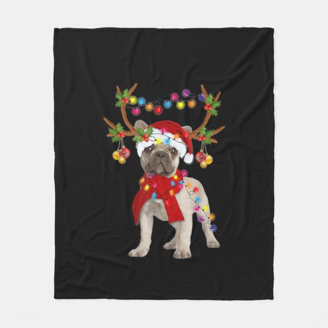 French Bulldog Gorgeous Reindeer Christmas Tree Fleece Blanket (Front)