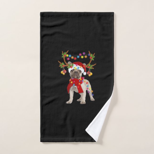 French Bulldog Gorgeous Reindeer Christmas Tree Hand Towel (Hand Towel)