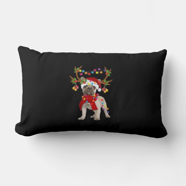 French Bulldog Gorgeous Reindeer Christmas Tree Lumbar Cushion (Front)