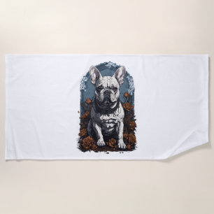 French Bulldog Gothic Floral Beach Towel