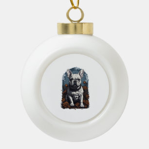 French Bulldog Gothic Floral   Ceramic Ball Christmas Ornament