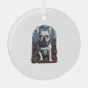 French Bulldog Gothic Floral   Glass Tree Decoration