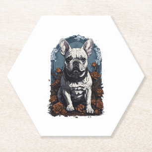 French Bulldog Gothic Floral Paper Coaster