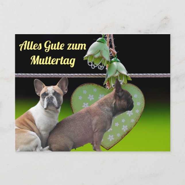 French Bulldog Green Heart French Bulldog Postcard (Front)