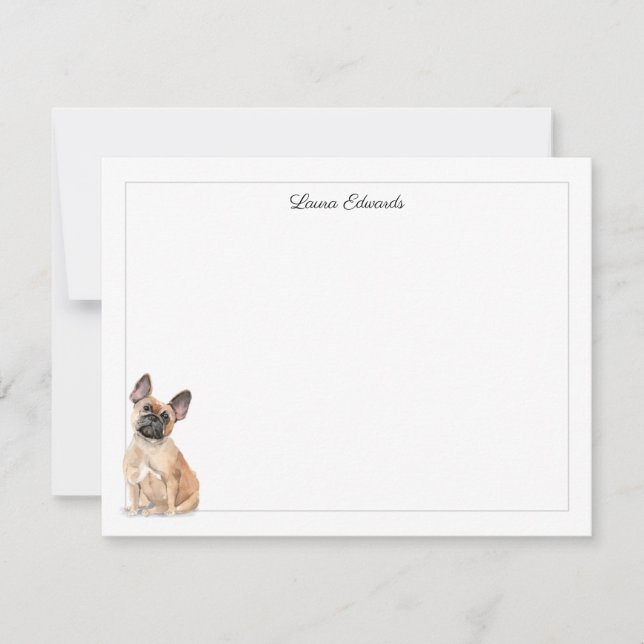 French Bulldog Grey Border Personalised Stationery Card (Front)