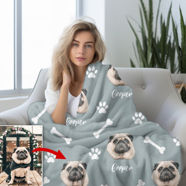 French Bulldog, Grey Personalised Pet Fleece Blanket (Creator Uploaded)