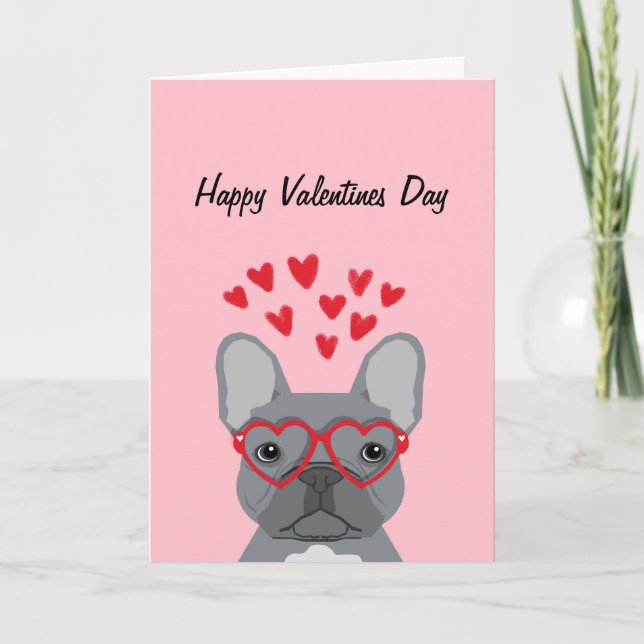 French Bulldog - grey valentines love card (Front)