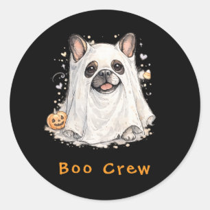 French Bulldog Halloween Cute Ghost Boo Crew Classic Round Sticker