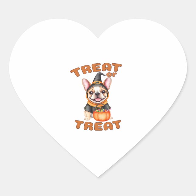 French Bulldog Halloween Dog Costume �Treat or Tre Heart Sticker (Front)