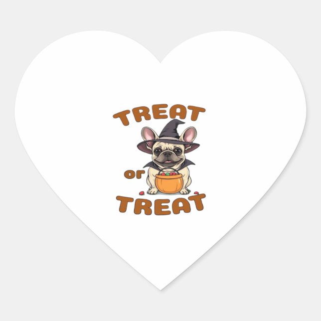 French Bulldog Halloween Dog Costume �Treat or Tre Heart Sticker (Front)