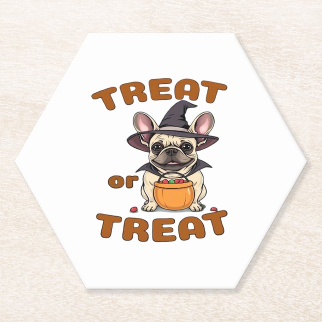 French Bulldog Halloween Dog Costume �Treat or Tre Paper Coaster (Front)