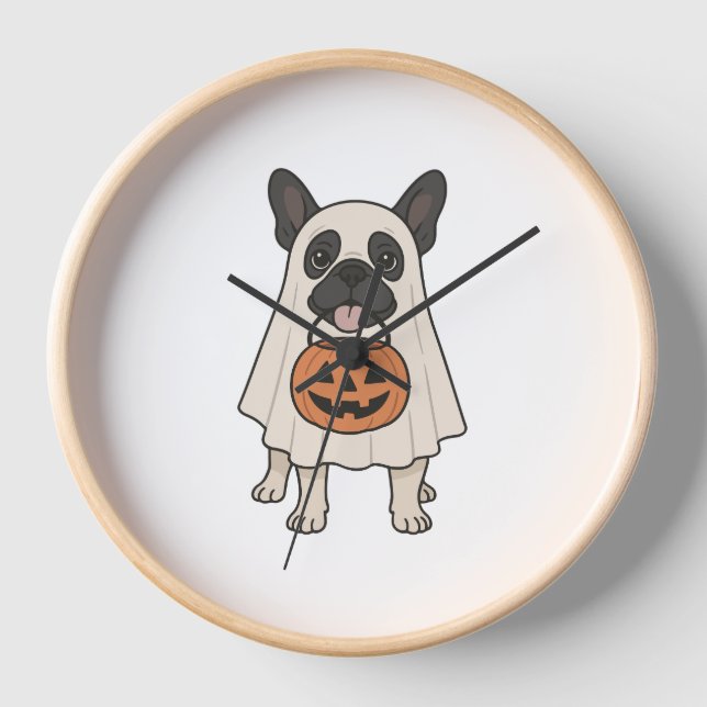 French Bulldog Halloween Dog Ghost Clock (Front)