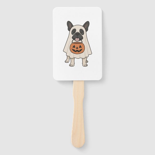 French Bulldog Halloween Dog Ghost Hand Fan (Front)