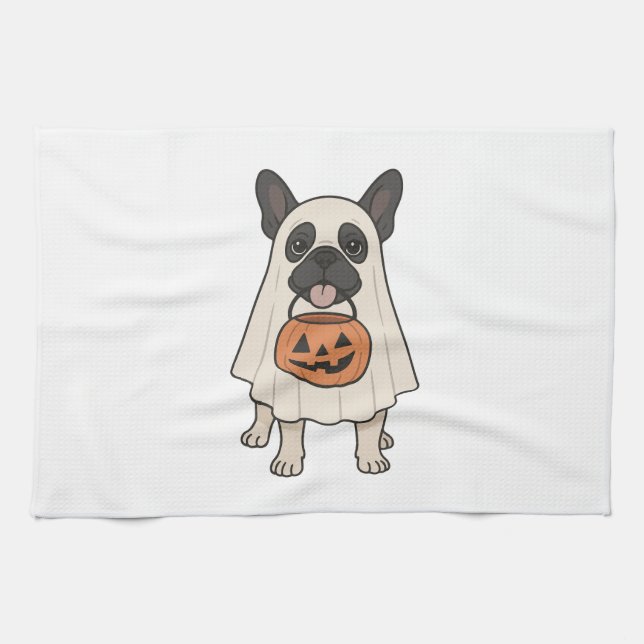 French Bulldog Halloween Dog Ghost Tea Towel (Horizontal)