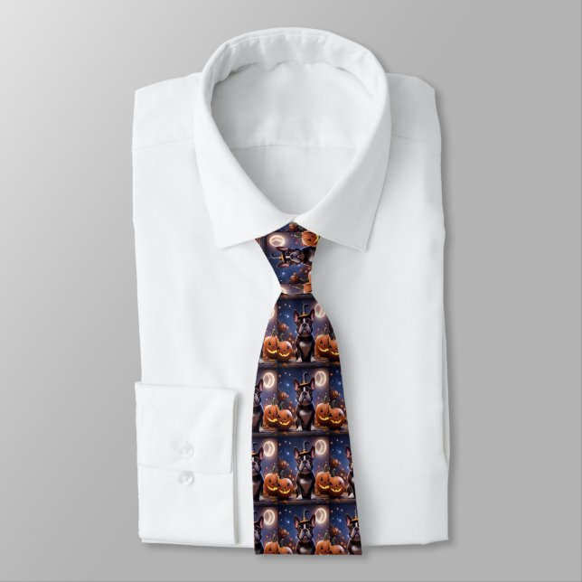 French Bulldog Halloween Pumpkin Bulldog Tie (Tied)