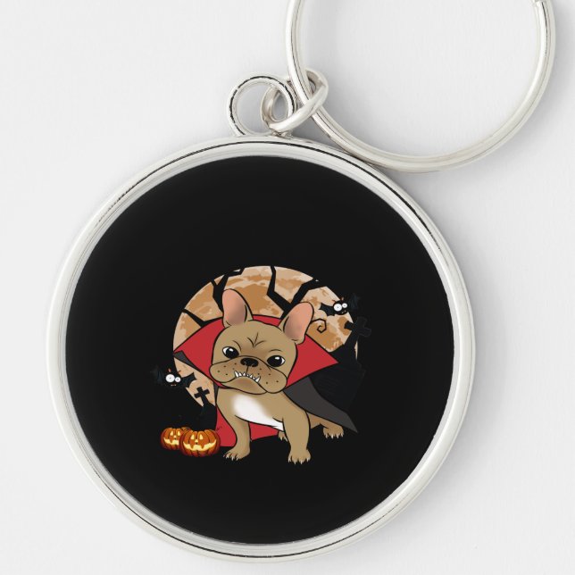 French Bulldog | Halloween Pumpkin Frenchie Witch Key Ring (Front)