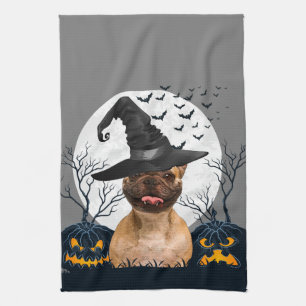 French Bulldog Halloween Pumpkin Patch Tea Towel