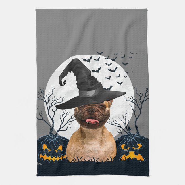 French Bulldog Halloween Pumpkin Patch Tea Towel (Vertical)