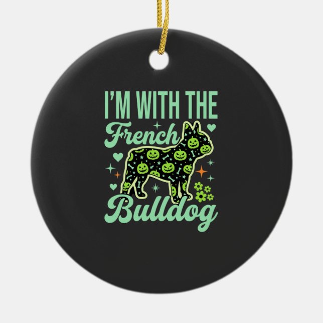 French Bulldog Halloween Pumpkin Pattern Design Ceramic Tree Decoration (Front)