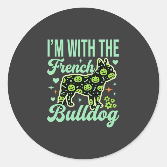 French Bulldog Halloween Pumpkin Pattern Design Classic Round Sticker (Front)