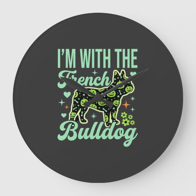 French Bulldog Halloween Pumpkin Pattern Design Large Clock (Front)