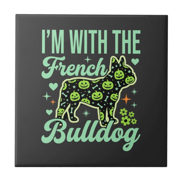 French Bulldog Halloween Pumpkin Pattern Design Tile (Front)