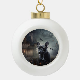 French Bulldog Halloween Scary Ceramic Ball Christmas Ornament