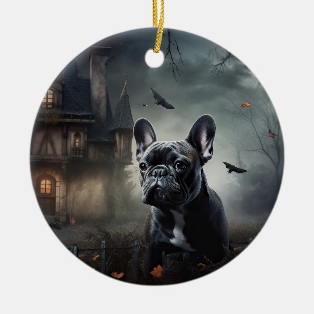 French Bulldog Halloween Scary Ceramic Tree Decoration (Front)
