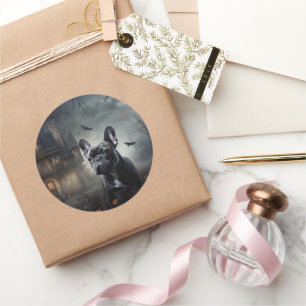 French Bulldog Halloween Scary Classic Round Sticker