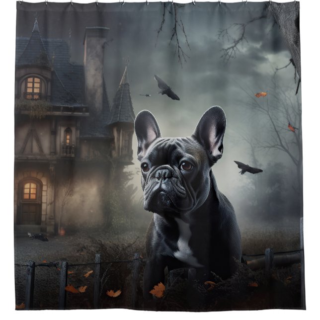 French Bulldog Halloween Scary Shower Curtain (Front)
