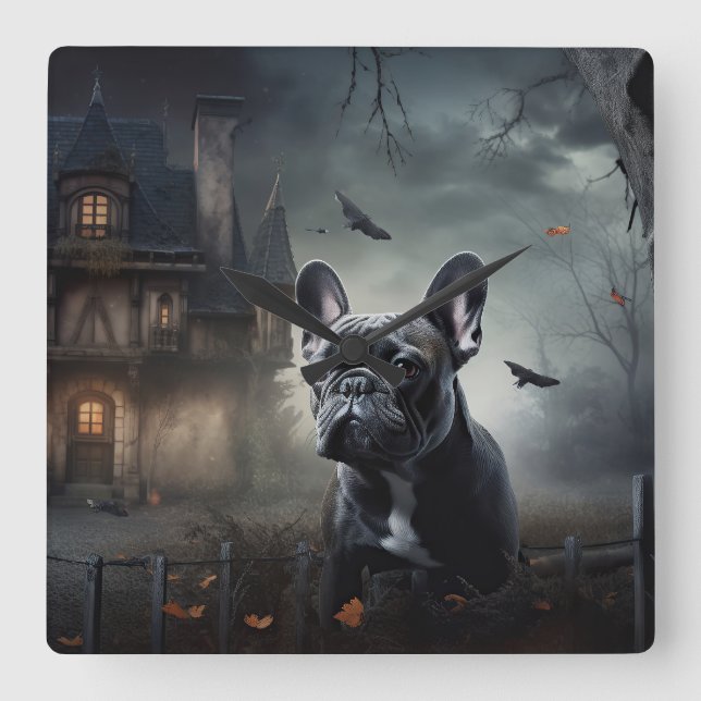 French Bulldog Halloween Scary Square Wall Clock (Front)