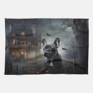French Bulldog Halloween Scary Tea Towel