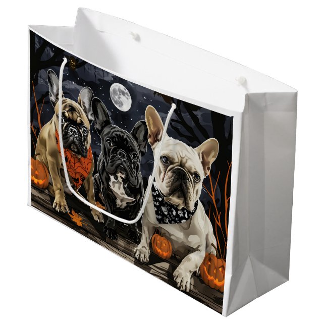 French Bulldog Halloween Spooky Large Gift Bag (Front Angled)