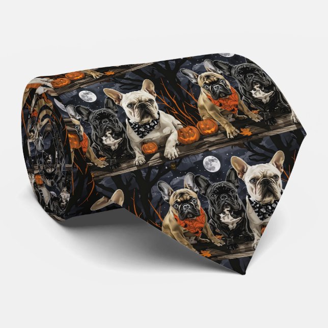 French Bulldog Halloween Spooky Tie (Rolled)