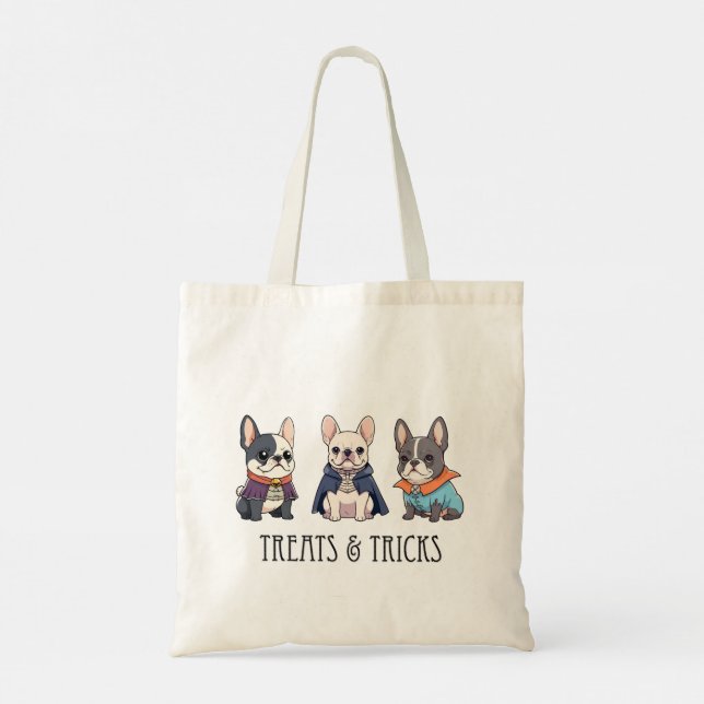 French Bulldog halloween treats & tricks Tote Bag (Back)