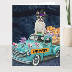 French Bulldog Halloween Truck Scary Night Card