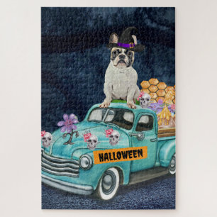 French Bulldog Halloween Truck Scary Night Jigsaw Puzzle