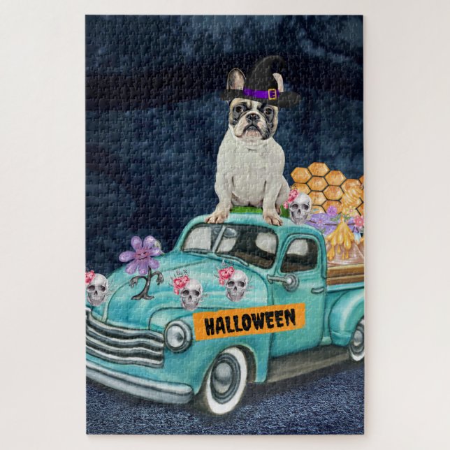 French Bulldog Halloween Truck Scary Night Jigsaw Puzzle (Vertical)