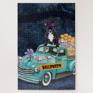 French Bulldog Halloween Truck Scary Night Jigsaw Puzzle