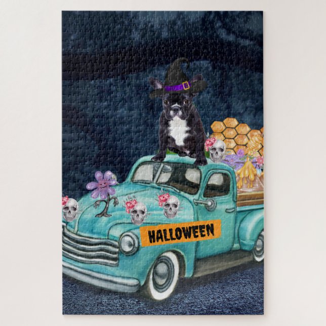 French Bulldog Halloween Truck Scary Night Jigsaw Puzzle (Vertical)