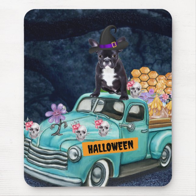 French Bulldog Halloween Truck Scary Night Mouse Mat (Front)